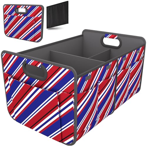 Homeve Trunk Organizer, Car Storage, Reinforced Handles, Collapsible Multi-Compartment, Foldable, Waterproof, Sturdy, 600D Oxford Polyester For Car, SUV, Mini-Van, Red Blue Twill, 2 Compart - color: Red Blue Twill, size: 2 Compart