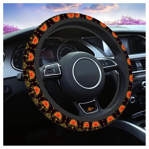 Swono Steering Wheel Covers Baroque Beautiful Ornamental Red Heart S with Crown Baroque Style Non Slip Neoprene Car Wrap Cover Comfort Grip Stretch-On Automotive Steering Wheel Protector 15 Inch - color: multi-056