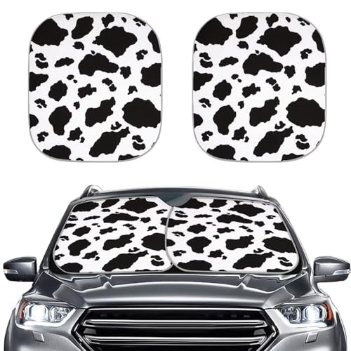 2 Piece Cow Print Car Sun Shade for Windshield Sunshades Front Window Car Sun Shade Blocks UV Rays Sun Visor Protector for Cars Sedan Truck SUV Interior Accessories - color: Cow Print