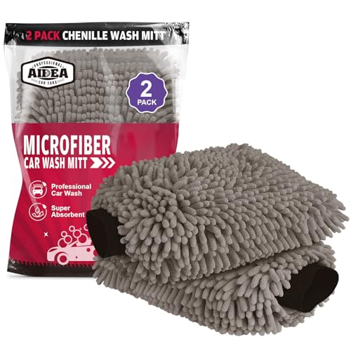 AIDEA Car Wash Mitt Microfiber-2Pack, Scratch-Free& Lint-Free, Premium Chenille Microfiber Wash Mitt-Grey Regular Size (7.12''X10.14'') - color: Grey, size: 2PK