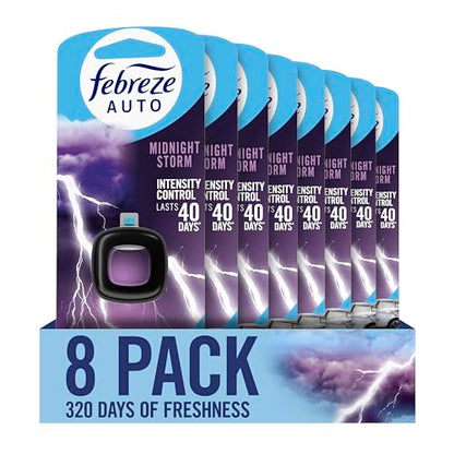 Febreze AUTO Air Freshener, Odor-Fighting Automotive Vent Clip, Midnight Storm Scent, 8 Count
