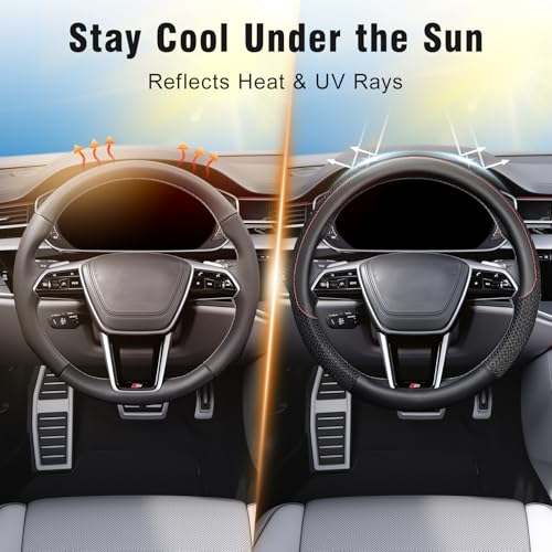 KAFEEK 15 inch Steering Wheel Cover, Cooling Ice Silk Mesh with Microfiber Leather, Ultra Breathable, Anti Slip Car Grip, Heat Resistant Summer Cool, Universal Fit, Black - color: black, size: Standard Size[14.5"-15"]
