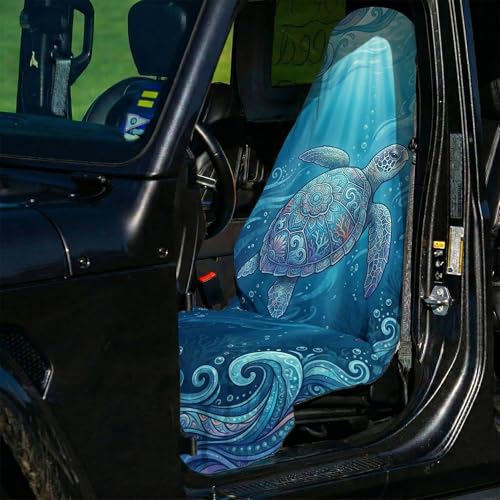 2 Pack Car Seat Towel Covers, Sweat-Proof Microfiber Seat Protectors for Gym, Running, Beach & Workout, Breathable Quick-Dry, Machine Washable, Ocean Sea Turtle Print, Universal Fit - color: Ocean Sea Turtle