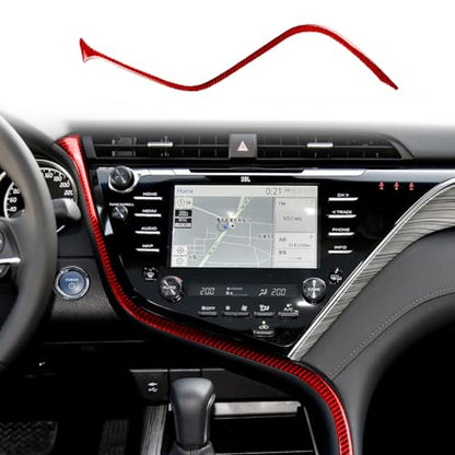 Red Durable Carbon Fiber Compatible with Toyota Camry 2018-2024 2019 2020 2021 2022 2023 Accessories Car Center Console S-Shaped Strip Interior Trim Sticker - color: Center Console Trim