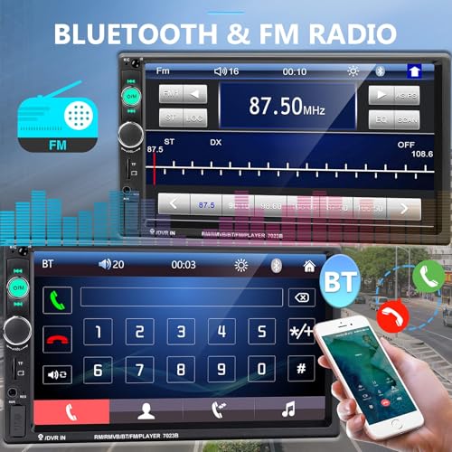 Podofo Car Stereo Double Din Car Radio 7 Inch MP5 Player with HD Touch Screen Digital Display Bluetooth Multimedia Support PhoneLink USB SD Aux-in 2 Din Autoradio with Backup Camera - style: style 1