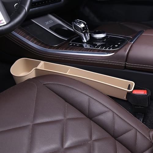 Car Seat Gap Filler, Multifunctional Seat Side Gap Filler with Cup Holder & Organizer, Gap Stopper Universal Fit Car SUV Truck Fill The Gap Between Seat & Console Set of 2 (Beige) - color: Beige