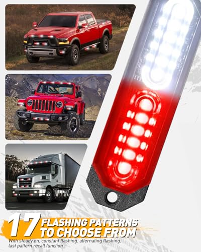 HLauto 1200T Emergency Strobe Grille Lights: 8pcs 12 LED Sync Feature Safety Warning Flashing Lights, Ultra Slim Surface Mount Hazard Caution Lights for Trucks, Vehicles, Car, ATV, UTV (Red White) - color: Red/White