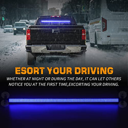 XRIDONSEN 35 inch Traffic Advisor Light Bar 144 LED Blue Emergency Lights Warning Flashing Safety Interior Windshield strobe Lights w/Controller for Police Firefighter Ambulance Vehicles Trucks Car - color: Blue