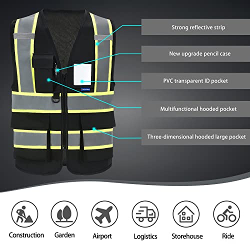 AYKRM Custom Logo Personalised Printed High Visibility Reflective 2 two tone work construction Safety Vest - color: Black, size: XX-Large