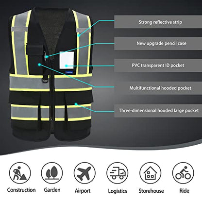 AYKRM Custom Logo Personalised Printed High Visibility Reflective 2 two tone work construction Safety Vest - color: Black, size: Medium