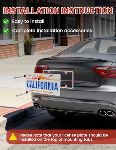 RED WOLF Chrome Polished Mirror License Plate Frame Stainless Steel Without Obstruction Car Slim Silver License Plate Holder Rustproof Unbreakable with Screws 6 x 12” Universal for Car Van (2-Pack) - style: 2-pack