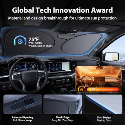 Upgraded Windshield Sun Shade for Chevrolet Silverado 1500, Ram-1500 & Sierra [Nano Ice-Crystal Cooling, 99.9% Sun Protection] Foldable Sunshade with Storage Bag, Car Accessories, M(64 x 32 in) - size: M| 64"L x 32"W