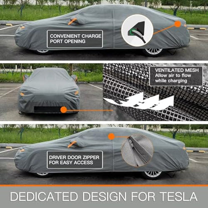 Kayme Heavy Duty Car Cover Waterproof All Weather, Custom Fit for Tesla Model S, Outdoor Full Exterior Cover with Charging Port and Breathable Ventilation Mesh, Sun and Rain Protection. - size: Custom Fit Tesla Model S-1