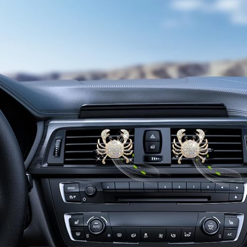 ORIESSE Crab Car Decor,Cute Beach Coastal Car Vent Clips,2pcs Bling Crab Car Air Freshener,Ocean Themed Decoration Accessories for Women,Refillable Aroma Diffuser