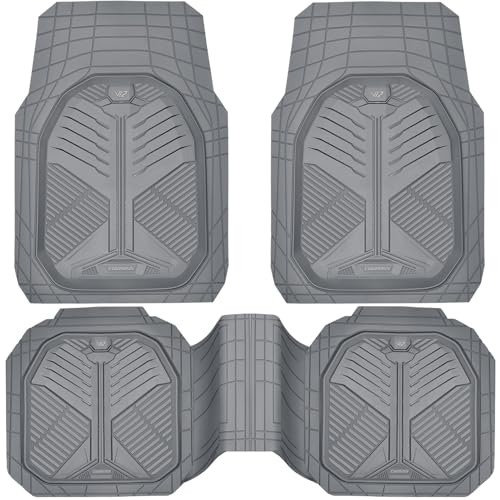 CAR PASS Heavy Duty Rubber Car Mats, Deepdish All Weather Floor Mats for Car Full Set, Universal Automotive Mats Trim to Fit for Sedans SUVs Trucks, Waterproof Anti-Slip Deep Tray 3 Pieces Dark Gray - color: Gray