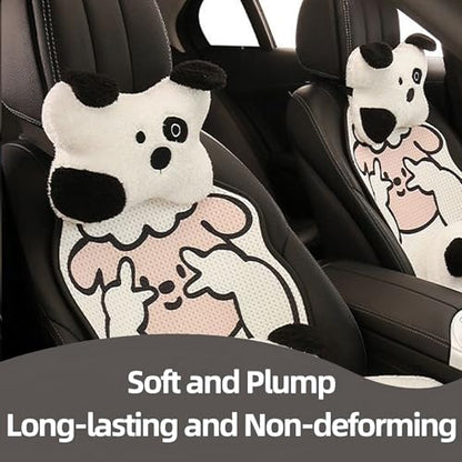 Car Headrest Pillow 2PCS Cute Cartoon Dog Car Neck Pillow - Plush Neck Support for Comfortable Driving Cute Dog Design Neck Cushion Soft and Cozy Travel Companion (Black) - color: Black