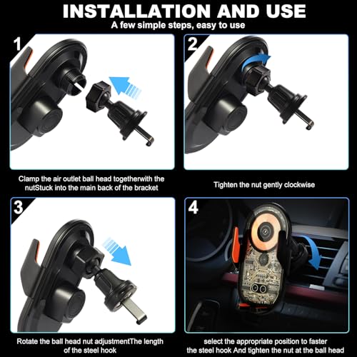 Car Phone Holder, Wireless Car Charger Air Vent Auto-Clamp Cell Phone Car Mount with Metal Hook Clip, 360° Rotation - One Button Release for iPhone, Samsung, Google, and All Other Smartphones - color: Gold
