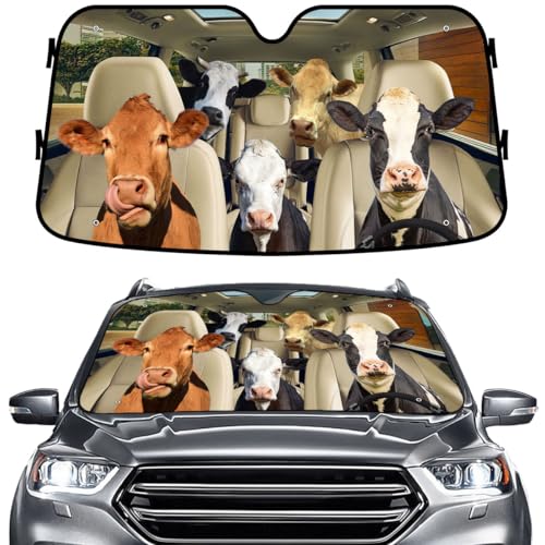 GENANY Cow Family Windshield Sun Shade for Car SUV Truck (64x32 Inches), Sun Shade Windshield, Shades for Front Windows, Protector Blocks UV, Spring Car Decor - color: Cow Family, size: Size M