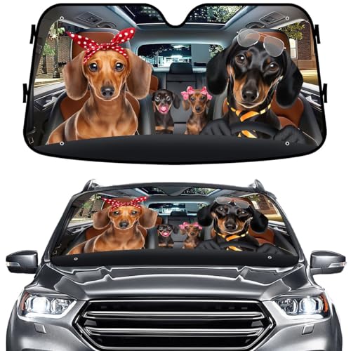 GENANY Cute Dachshund Dog Family Funny Windshield Sun Shade for Car SUV Truck (55x30 Inches), Sun Shade Windshield, Protector Blocks UV, Spring Car Decor - color: 8.Dachshund Family, size: Size S