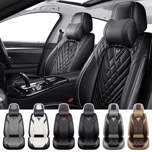 Car Seat Covers for Kia Sportage 2002-2026, Waterproof Nappa Leather Front Seat Cover with Headrests, Anti-Slip and Comfortable Automotive Seat Protector&Accessories(Black) - color: Black, size: Front Set with Headrests