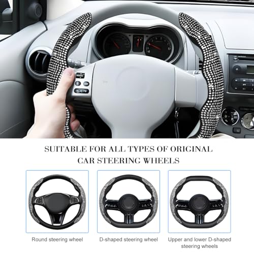 Bling Car Steering Wheel Cover, Rhinestones Non-Slip 15 Inches Vehicle Wheel Cover, Diamond Sparkling Steering Protector for Women Girls, Universal Automotive Accessories (White) - color: White