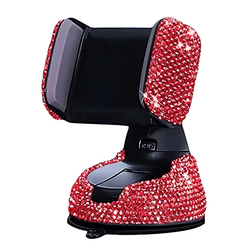 SUNCARACCL Bling Car Phone Holder, 360°Adjustable Crystal Auto Phone Mount Universal Rhinestone Car Stand Phone Holder Car Accessories for Windshield Dashboard and Air Outlet (Red) - color: Red