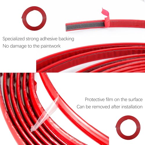 16.4Ft Cuttable Automotive Trim Strip,Anti-Scratch Car Door Trim Molding Car Exterior Accessories,Universal CCar Stickers Trim Strip for Hood,Window,Door,Bumper,Headlight (Red)