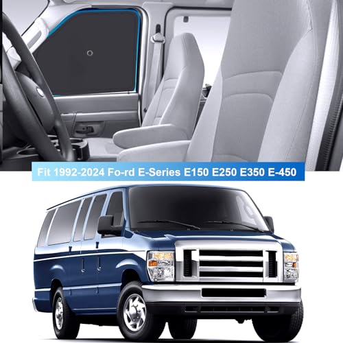 Front Side Window Sun Shade with Suction Cups for 1992-2025 Fo-rd E-Series E-150 E-250 E-350 E-450 Van Motorhome, Foldable Window Sunshade Sun Visor, Side Window Shades Blocks UV Rays Heat - size: Silver & Black-Fit 1992-2025 Ford E-Series Van