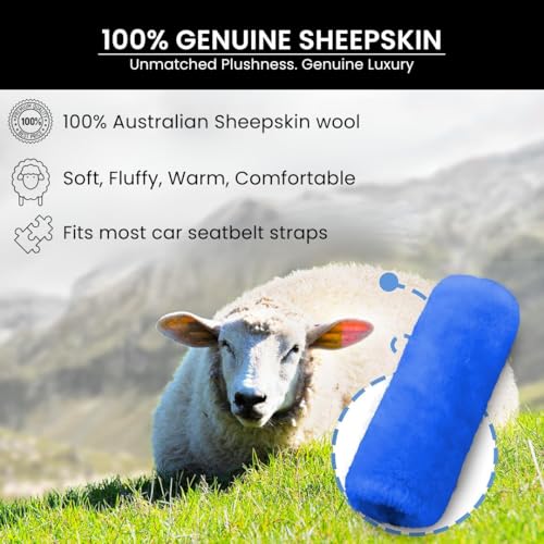 Andalus Genuine Sheepskin Car Seat Belt Cover Pad – Soft Fuzzy, Comfy Fluffy Seatbelt Covers, Shoulder Pad Neck Cushion Protector, Car Accessories for Woman, Man, Girl (Sky Blue, 2-Pack) - color: Sky Blue