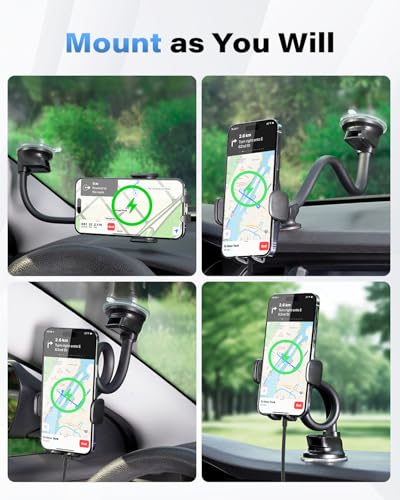 1Zero Solid Car Truck Phone Mount Wireless Charger Holder with 14-Inch Gooseneck Long Arm for iPhone 15 Pro Max Plus 14 13 12 11 XS X Samsung S24 Ultra S23 S22 S22 S21 S20 Pixel 9 Pro XL 8 7 6 5 4 - color: Upgraded Wireless Charger Holder