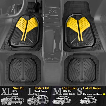 CAR PASS Heavy Duty Rubber Car Mats, Deep Dish Car Floor Mats All Weather, Car Mats Full Set 4-Piece Trim to Fit for Sedans SUVs Trucks, Waterproof Anti-Slip Automotive Mats, V12 Black and Yellow - color: Black and Yelllow