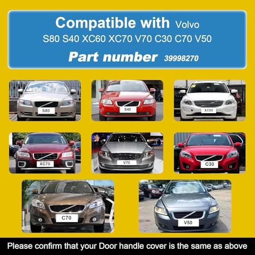 Car Door Handle Cover Cap Compatible with Volvo 07-16 S80/04-10 S40/09-17 XC60/08-16 XC70/08-15 V70/10-13 C30/06-13C70/05-12 V50 39998270 Door Key Cover Handle Accessories Lock Cap Unpainted - color: Unpainted Front Left driver's side