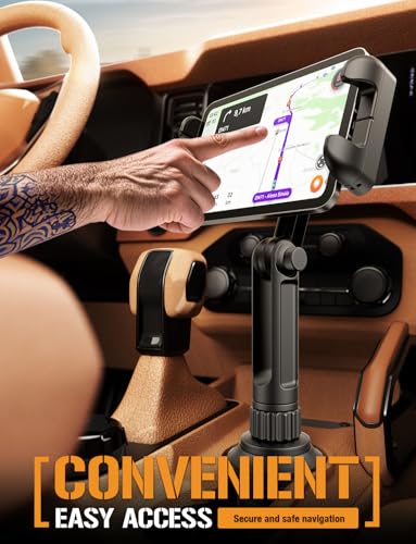 ToughTested Heavy Duty Cup Holder Tablet Mount for Car, iPad Cup Holder Mount with 360° Rotating Arm, Anti-Vibration Adjustable Holder for Tablets up to 13", Universal for Trucks, SUVs, Vans & GPS