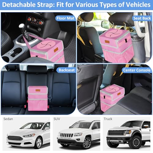 ELONGRIVER Car Trash Can for SUVs, Trucks, Vans - Pink, 2 Gallons Capacity, Leak-Proof Liner, Utility Clasps, Cute Design - color: Pink, size: 2 Gallons