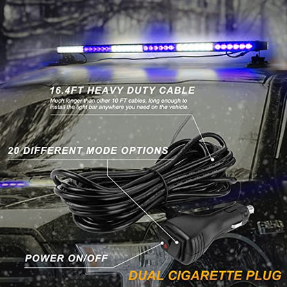 ASPL 38.5" 78 LED Strobe Light Bar Double Side Flashing High Intensity Emergency Warning Flash Strobe Light with Magnetic Base for Safety Construction Vehicles Tow Trucks Pickup (Blue/White) - color: Blue/White