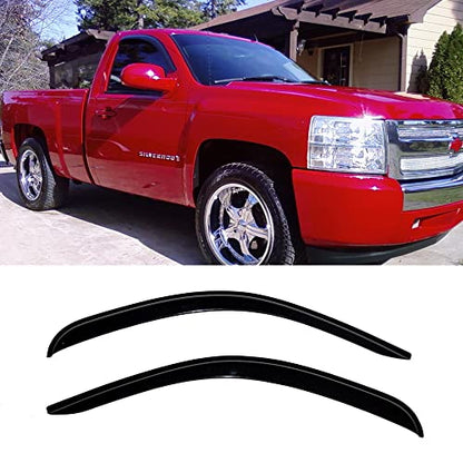 Side Window Visor Wind Vent Deflector, 2pcs Out-Channel Tape-On Nice Rain Guards Set fit for 2007-2013 Chevy Silverado/GMC Sierra 1500 2500 3500 Body Style Regular cab 92326 - size: 07-13 Silverado/Sierra Standard Cab