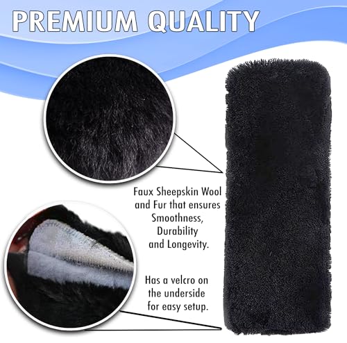 VaygWay Soft Faux Sheepskin Seatbelt Shoulder Pad Cover – Automotive Black Furry Sheepskin Belt Cover for Comfortable Driving – 4 Pcs Adult/Kids Shoulder Pad & Neck Cushion – Bag Backpack Strap Cover