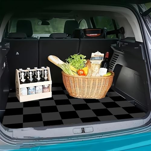 Universal Car Trunk Mat 29" x 39", Black-Gray Plaid All Weather Trunk Protection Cargo Liner, Durable Cargo Mat Rear Trunk Liner, Stylish Vehicle Interior Accessories Suitable for Most Car Models - color: Black-Gray Plaid