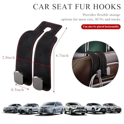 2 PCS Car Seat Headrest Hook, Back Seat Hanger with Double Flexible Leather Hooks, Soft Leather Double Headrest Metal Hooks Purse Handbag Organizer, Car Accessories (Black) - color: Black