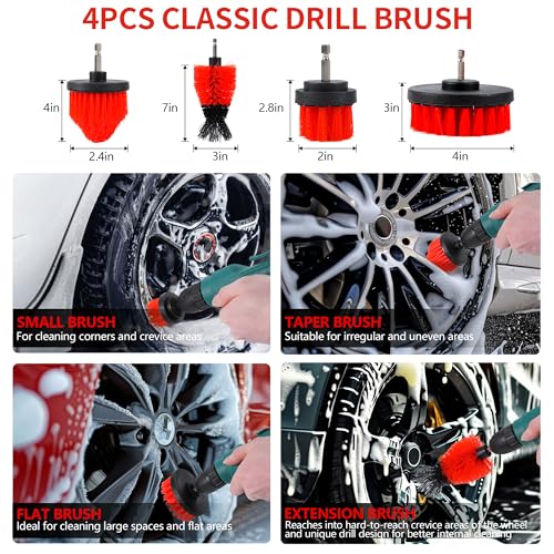 35Pcs Car Detailing Kit & Car Cleaning Kit – Windshield Tool, Long Wheel Brush & 2 Angled Brushes, 4 Polishing Pads & 4 Wax Pads – Red Tool Box – Gift for Men (B：35PCS-R)