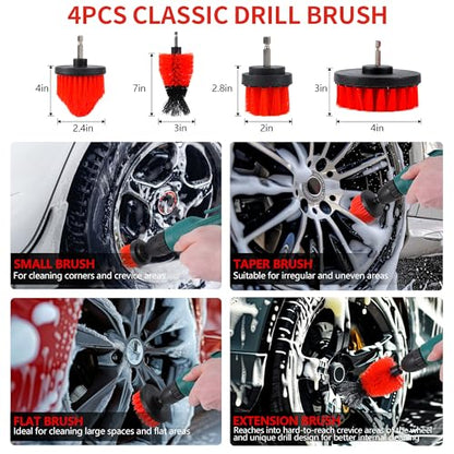 35Pcs Car Detailing Kit & Car Cleaning Kit – Windshield Tool, Long Wheel Brush & 2 Angled Brushes, 4 Polishing Pads & 4 Wax Pads – Red Tool Box – Gift for Men (B：35PCS-R)