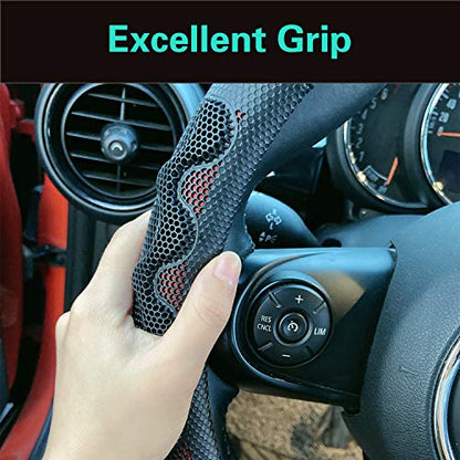 PINCTROT Large Size Steering Wheel Cover Great Grip with 3D Honeycomb Anti-Slip Design, 15.5-15.75 Inch (Wine Red) - color: 1.Wine Red, size: Large Size[15 1/2''-15 3/4'']