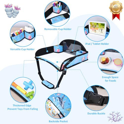 Kids Travel Tray for Toddler Carseat, Road Trip Activities Essentials for Toddler, Kids Lap Desk Tray with Tablet Holder Stand ＆ Dry Erase Board (Whale) - color: Whale