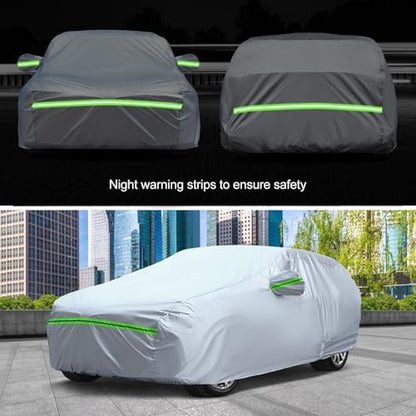 KEYOOG 6-Layer Full Car Cover is All-Weather Waterproof, Universal in All Seasons, Snow Prevention, Rainproof, Acid Rainproof, Sunscreen, Ultraviolet-Proof, Fit SUV 205"-216" Green Reflective Strip - color: Green reflective strip, size: 15/ S-XXL For SUVs