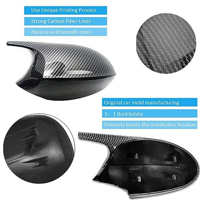 Side Mirror Cover Caps Compatible with BMW 3 Series E90 E91 (2005-2007) & 1 Series E82 E87 Pre-LCI, Rearview Door Mirror Shell Replacement for 325i 328i 330i, Carbon Fiber Look - size: Carbon Fiber Look, style: 05-07 E90