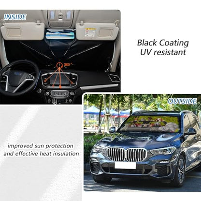 Dogs Car Windshield Sun Shade Umbrella Foldable Sunshade for Front Window Universal Accessory Blocks Uv Rays Keeps Car Cool - color: Dogs