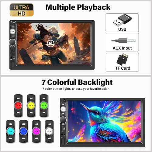Double Din A-pple CarPlay Car Stereo with Carplay Android Auto,Bluetooth,7" HD Touchscreen 2 Din Car Radio Car Multimedia MP5 Player AUX/USB/TF Card Input Mirror Link,FM,SWC+12 LEDs-Backup Cam Mic USB - style: Model 1