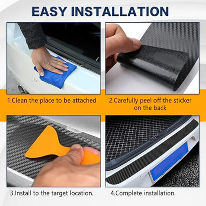 Zufoty Car Rear Bumper Protector Guard, Anti-Scratch Carbon Fiber Trunk Door Sill Protection Strip Sticker, Self-Adhesive Trunk Door Entry Sill Protector Universal for Car SUV Truck Pickup