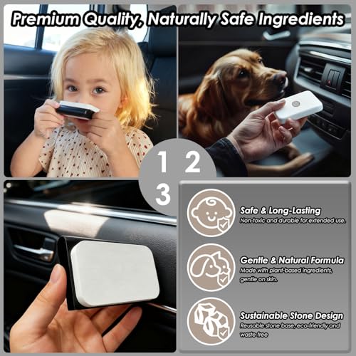 Car Air Freshener Kit – Natural Stone Diffuser with Visor Clip & Refill – 90-Day Long-Lasting Odor Eliminator – Premium Gift Set (Pine)