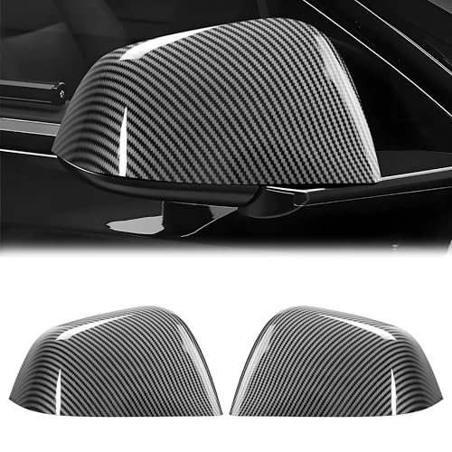 2 PCS Side Mirror Covers Compatible with Tes-la Model Y 2020 2021 2022 2023 2024, Left & Right Side Rearview Mirror Guard Cover, for Model Y Mirror Cap Replacement, Gloss Carbon Fibre Pattern - color: A: Gloss Carbon Fibre, size: for Model Y 2020-2024